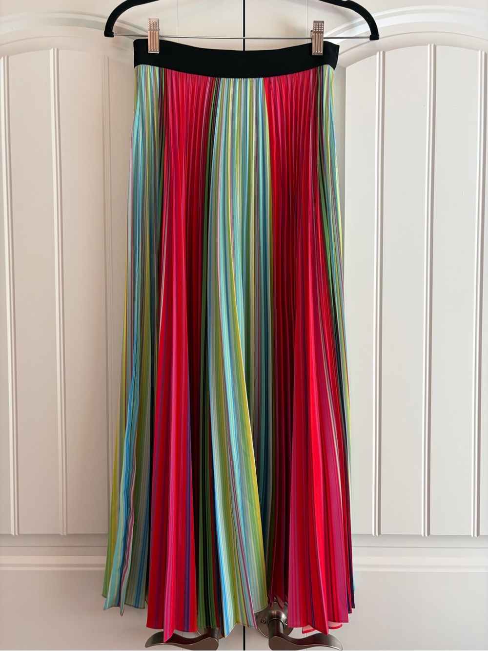 Mary Katrantzou Rainbow Striped Plisse Midi Skirt Pleated Women's Size US 2 UK 6